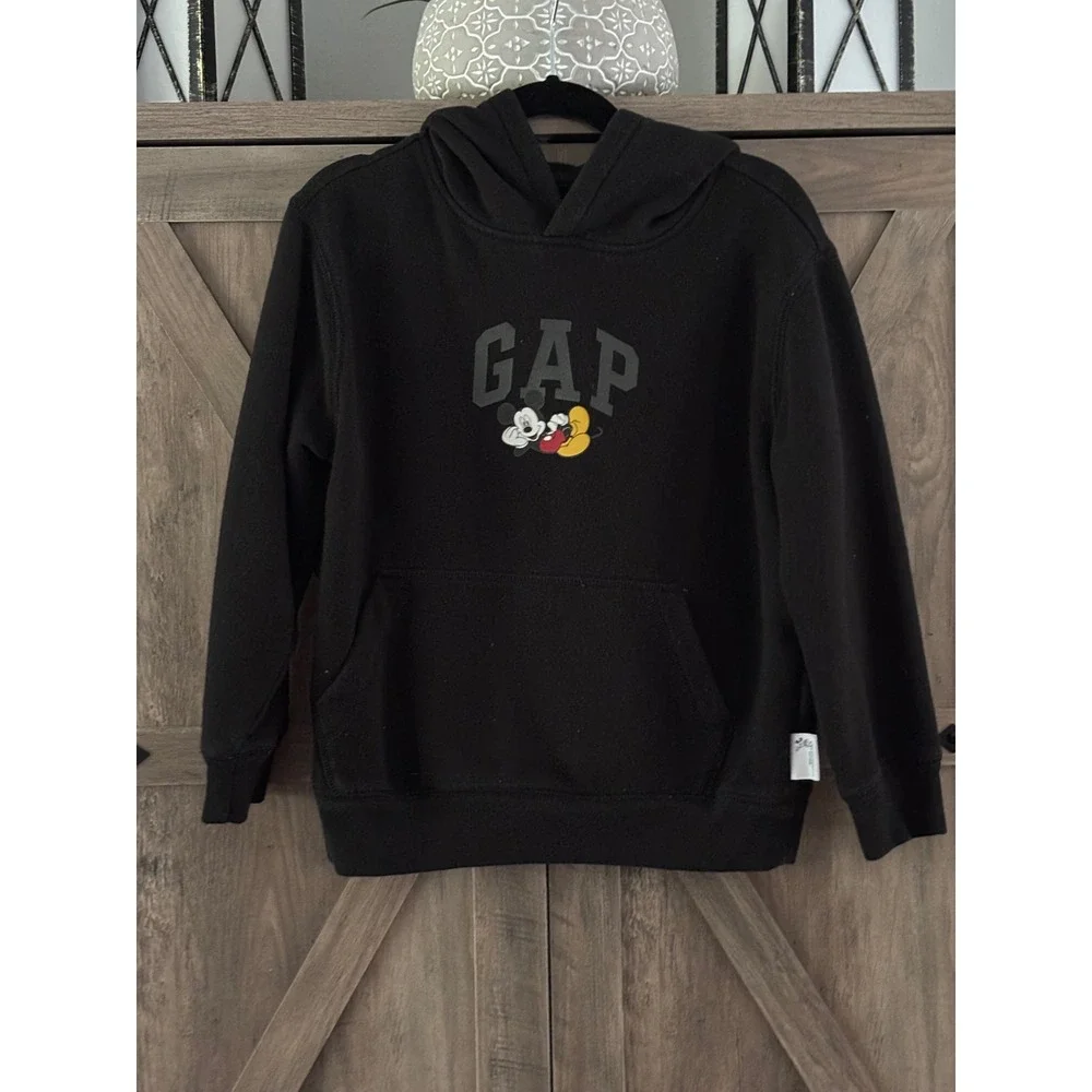 Gap Kids Disney Mickey Mouse Logo Hoodie Black Fleece Sweatshirt S 6-7